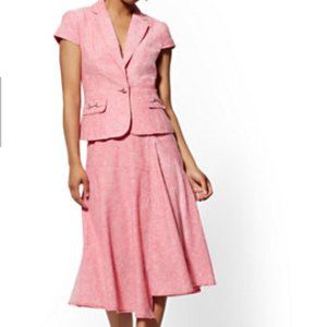 RED LINEN ONE-BUTTON SHORT-SLEEVE JACKET SET